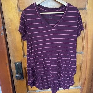 Latched Mama Nursing Tunic, Maroon with Stripes, Medium